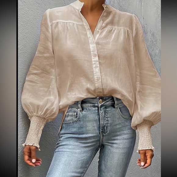 Boho shirred lantern sleeve blouse - Picture 10 of 15